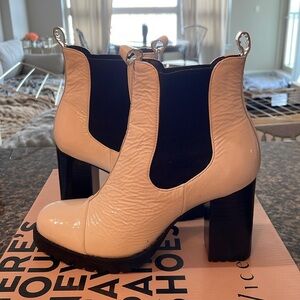 Patent leather white and black booties